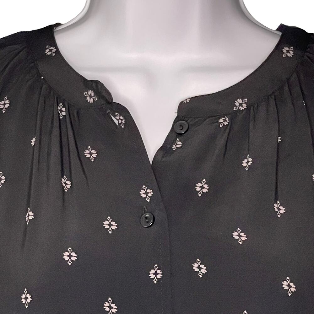 Something Navy Blouse Rayon Button Down Black Flo… - image 5